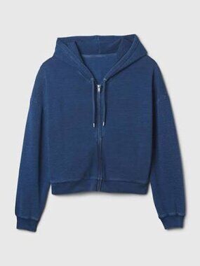 GAP Navy Zip-Up Textured Crop Hoodie Size Small